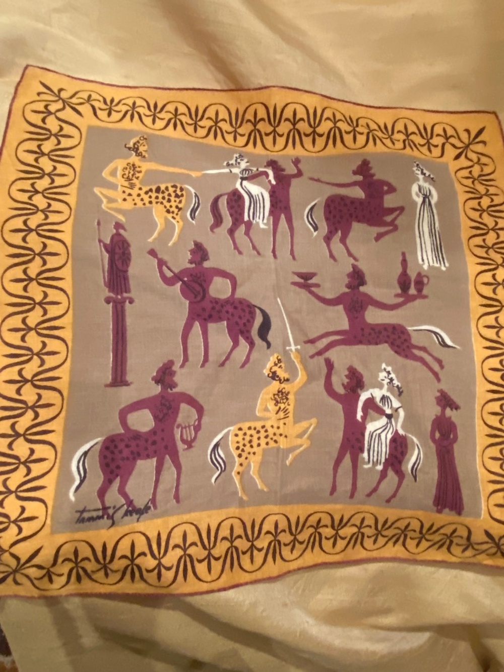 Vintage Tammis Keefe hanky/small bandanna. Greek myths centaur print.